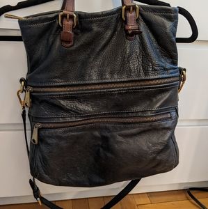 Fossil black leather crossbody fold over purse